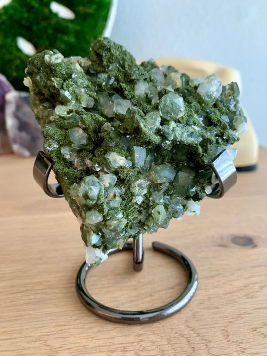 Mystical Epidote in Quartz Cluster